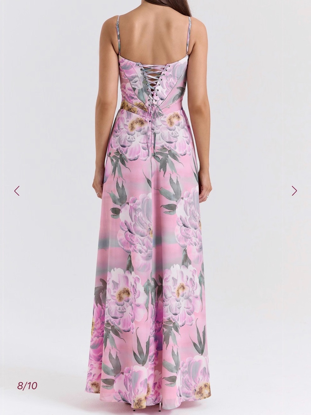 “Seren” Floral Pink Maxi Slip Dress with Lace Back - Picture 4 of 6
